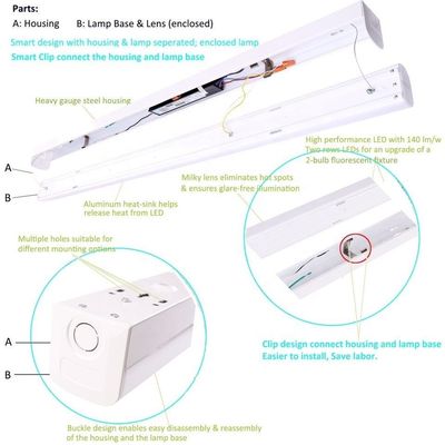 PC 재료 25W 3CCT 2FT LED 선형 스트립 조명 장치 상업 및 산업용